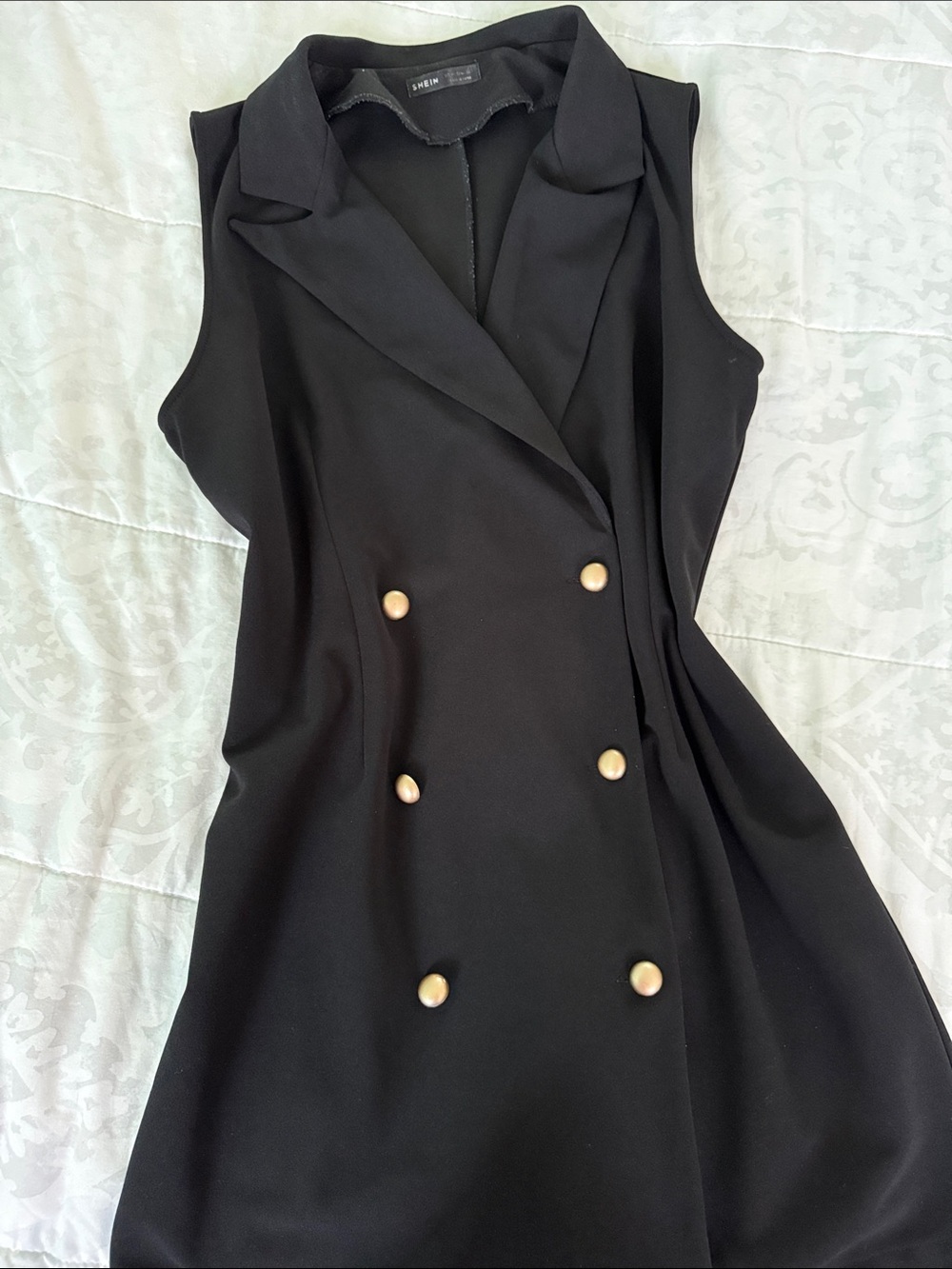 SHEIN Black Sleeveless Double-Breasted long vest with Gold Buttons